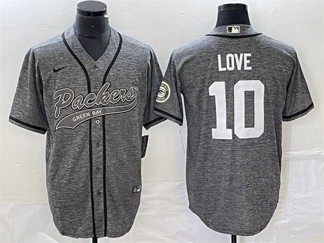 Mens Green Bay Packers #10 Jordan Love Gray Cool Base Stitched Baseball Jersey